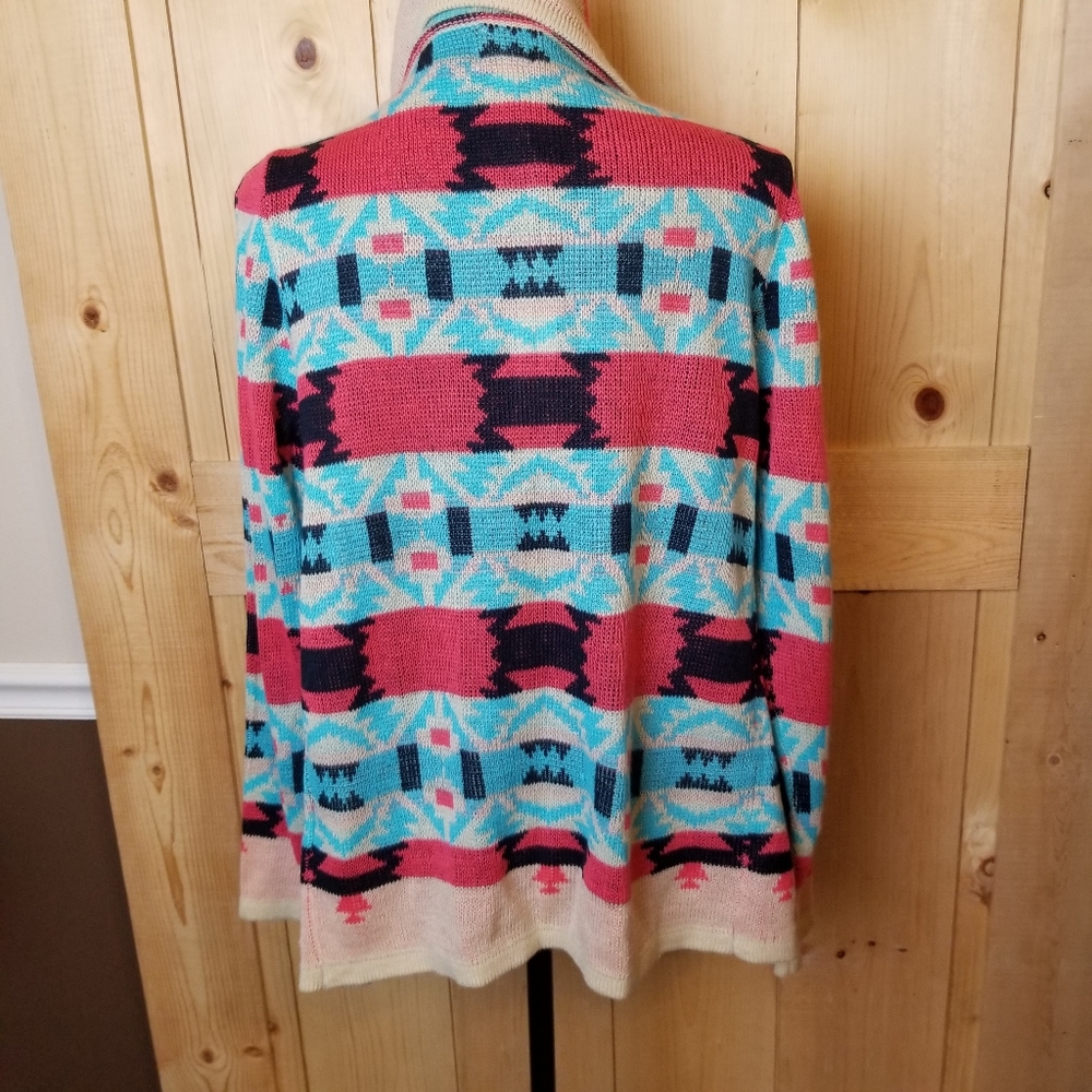 B Sharp Aztec Southwestern Print Waterfall Hem Open Front Cardigan Sweater NWT - Picture 5 of 10